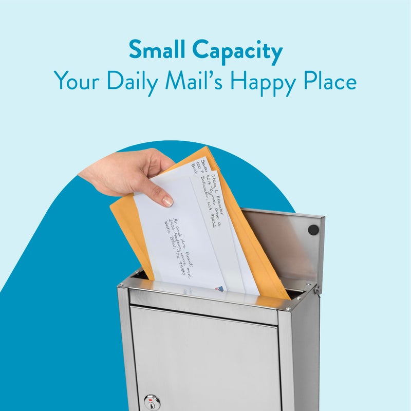 Architectural Mailboxes Regentâ„¢ Locking, Vertical Wall-Mounted Mailbox for Outside, Metal Stainless Steel Small Mail Box with Lock and Key Drop Box - Image 3